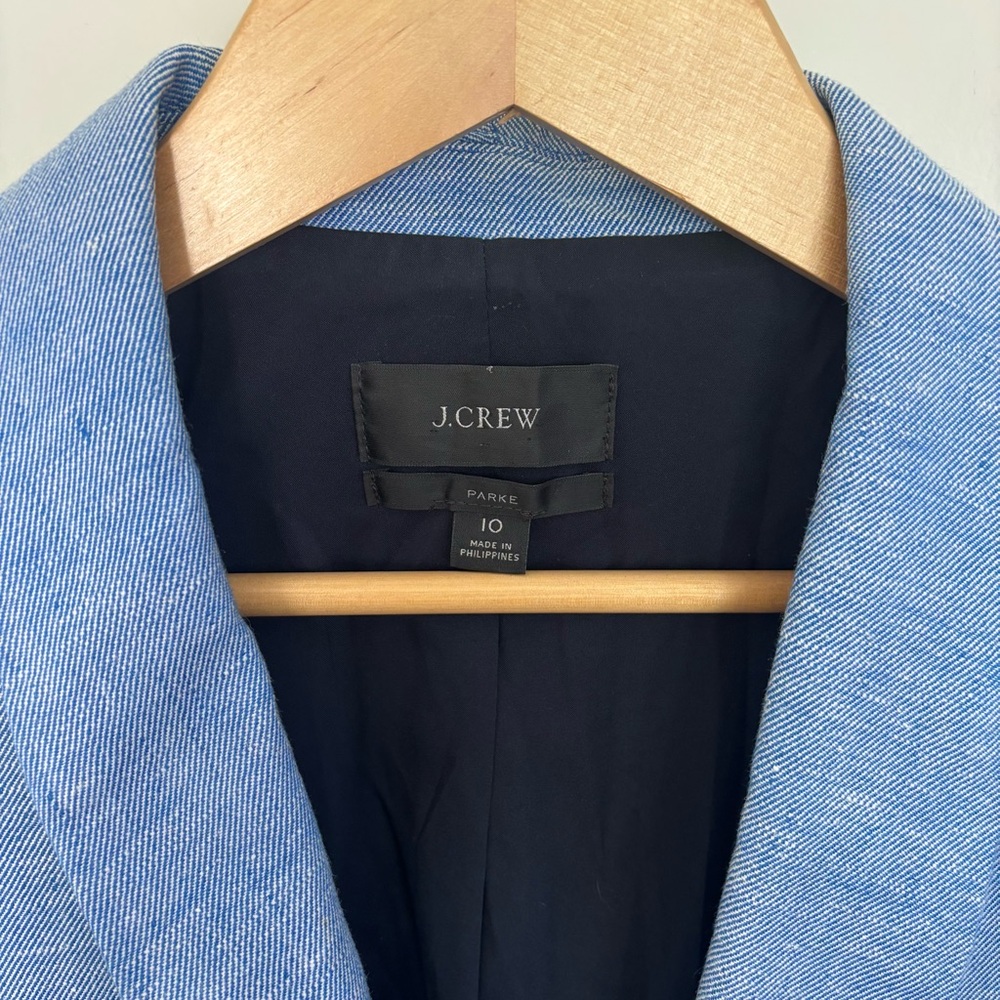 J. CREW Parke Blazer Stretch Linen Bright Atlantic White Blue Size 10 - Picture 4 of 7